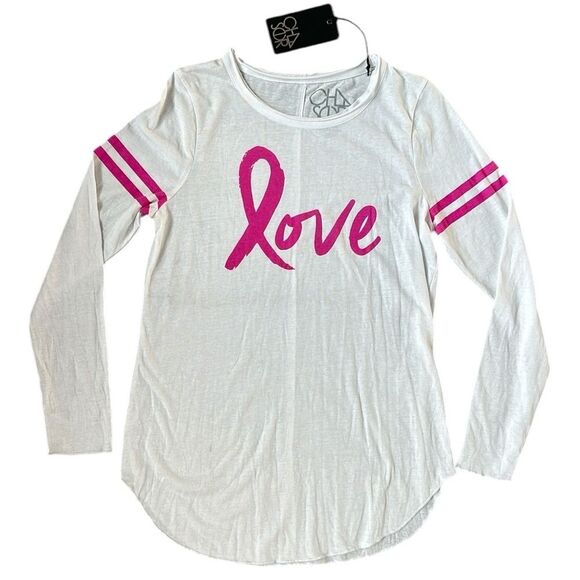 NWT Chaser “Love” Long Sleeve Tee Breast Cancer Awareness Pink Ribbon Graphic M - Picture 13 of 13